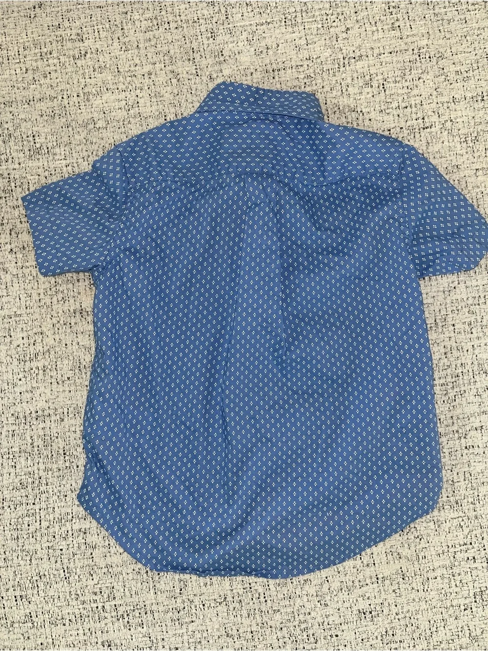 Boys Ralph Lauren Blue Short-Sleeve Button-Down Shirt with White Polo Logo